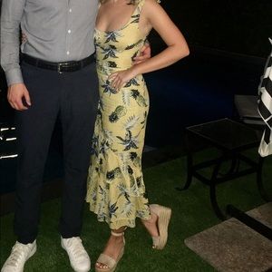 XS Yellow tropical fitted dress with tie straps